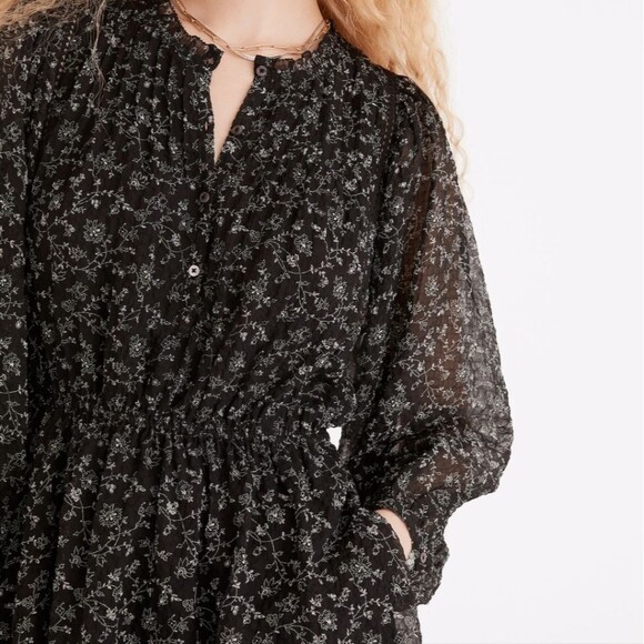 Madewell Ruffle-Neck Button-Front Mini Dress in Dotted Vines size Medium - Picture 5 of 7